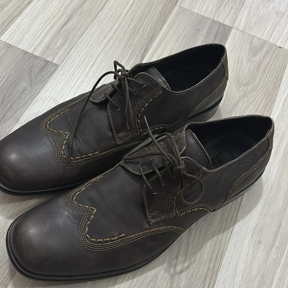 Ecco Brown suede  Leather wingtip Lace Up Shock‎ Point Shoes Mens Size 42 US 9